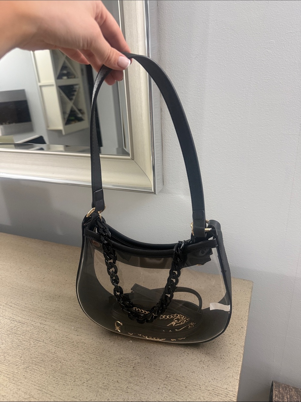 Urban Expressions Game Day Black Clear PVC Shoulder Bag with Chain